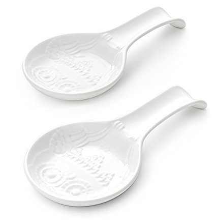 DOWAN 2 Packs Porcelain Owl Spoon Rests, 9.5-inch White Resting Cooking Spoons or Utensils